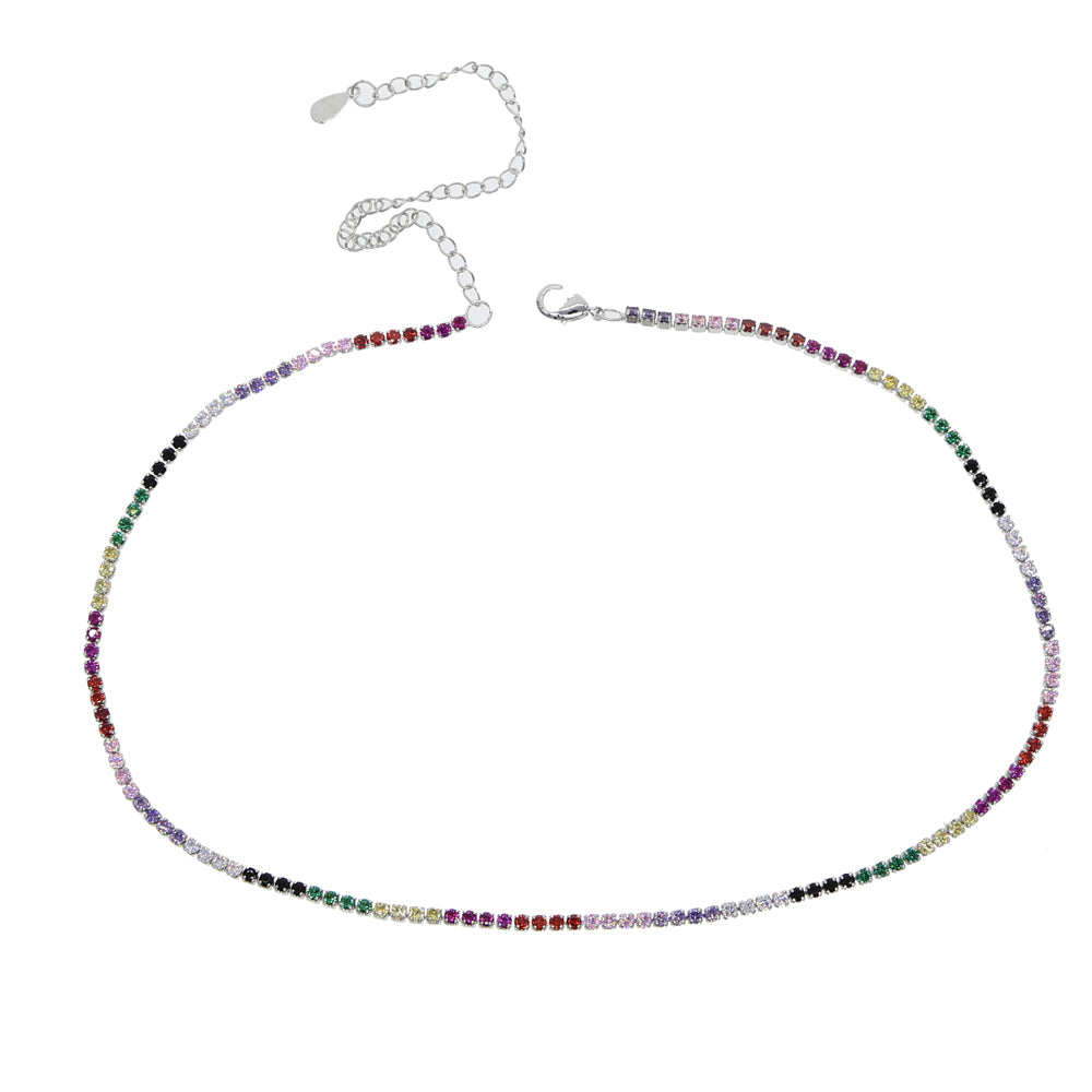 High quality sparking rainbow tennis chain chocker necklace with AAA+ C fashion personality women collar jewellery bijoux femme