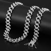 Hip Hop 15MM Bling Iced Out Crystal Cuban Prong Chain Rhinestone Zircon Men's Necklaces Bracelet For Men Jewelry 8/16/18/20/24in