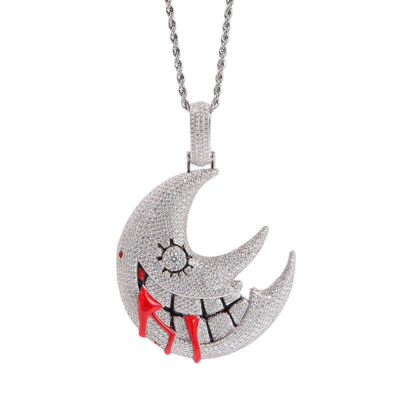 Hip Hop AAA+ CZ Stone Paved Bling Ice Out Cool Big Moon Pendants Necklaces for Men Rapper Jewelry Drop Shipping