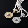 Hip Hop AAA CZ Stone Paved Bling Iced Out Compass Pendants Necklaces for Men Rapper Jewelry Gold Silver Color
