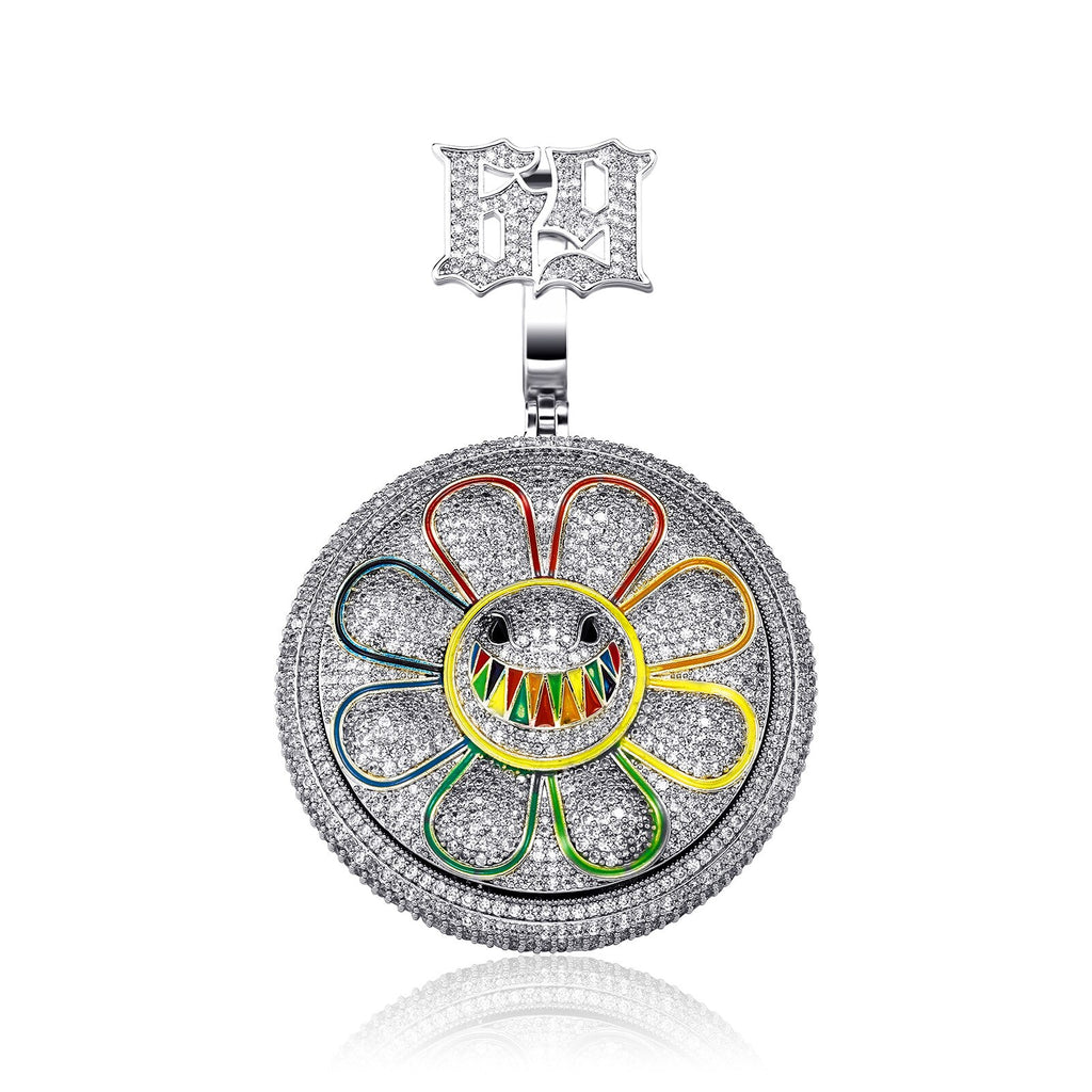 Hip Hop AAA+ CZ Stone Paved Bling Iced Out Rotatable Spin 69 Sun Flowe