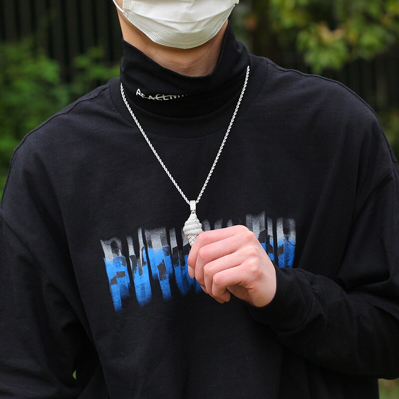 Hip Hop AAA Cubic Zirconia Bling Iced Out Silver Color Ice Cream Pendants Necklace for Men Women Jewelry Drop Shipping