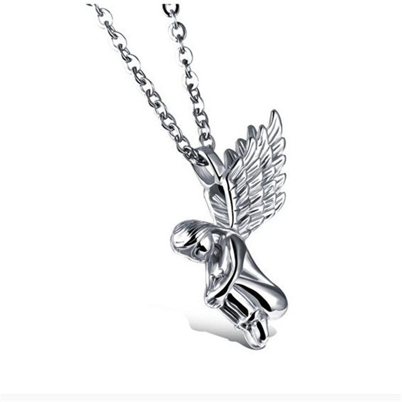 Hip Hop Angel Pendants Necklaces For Women Men Gold Silver Color Titanium Stainless Steel Chain Necklace Jewelry