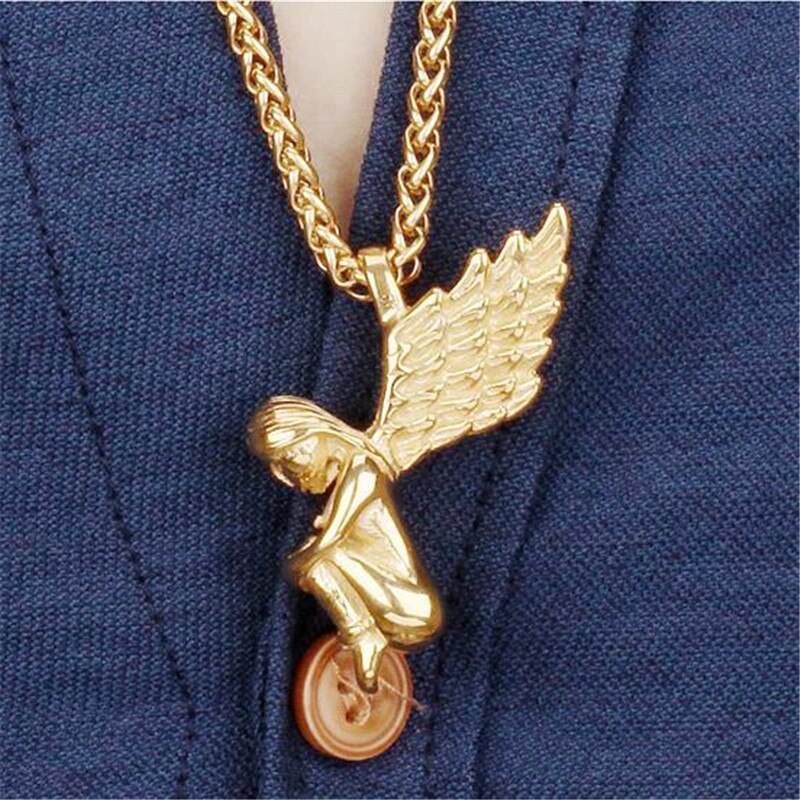 Hip Hop Angel Pendants Necklaces For Women Men Gold Silver Color Titanium Stainless Steel Chain Necklace Jewelry