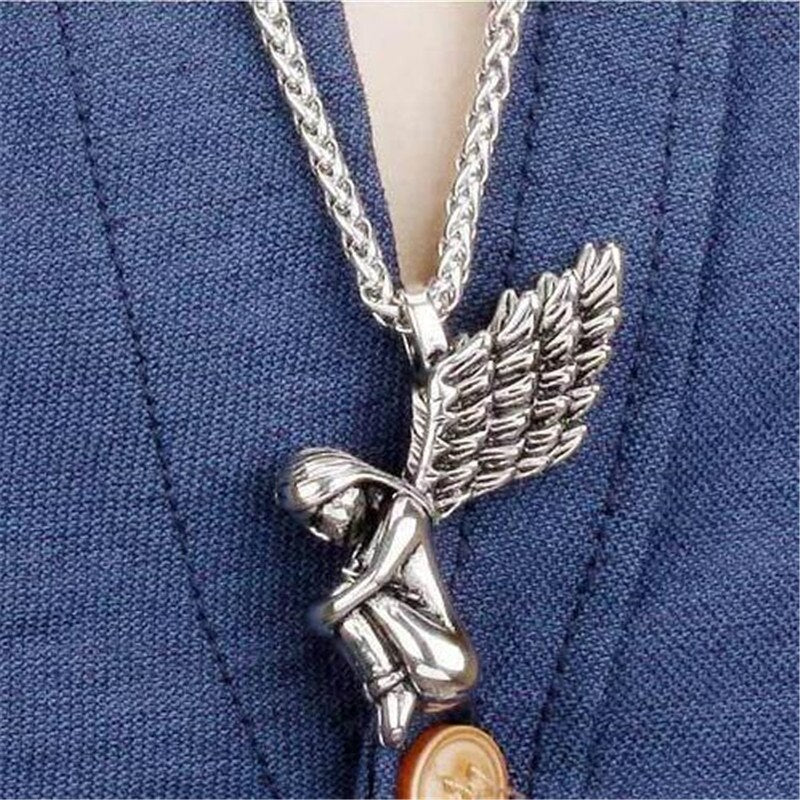 Hip Hop Angel Pendants Necklaces For Women Men Gold Silver Color Titanium Stainless Steel Chain Necklace Jewelry