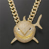 Hip Hop Big Shark Pendant Necklace For Men Cubic Zircon Shark Boy Jewelry With Iced Out Crystal Miami Cuban Link Chain