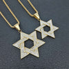 Hip Hop Bling Iced Out Rhinestone Gold color 316L Stainless Steel Jewish Star of David Hexagram Pendant Necklace for Men Rapper