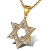 Hip Hop Bling Iced Out Rhinestone Gold color 316L Stainless Steel Jewish Star of David Hexagram Pendant Necklace for Men Rapper