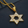Hip Hop Bling Iced Out Rhinestone Gold color 316L Stainless Steel Jewish Star of David Hexagram Pendant Necklace for Men Rapper