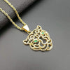 Hip Hop Bling Iced Out Rhinestones Gold Stainless Steel Hollow Green Eye Tiger Pendants Necklace for Men Rapper Jewelry