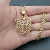 Hip Hop Bling Iced Out Rhinestones Gold Stainless Steel Hollow Green Eye Tiger Pendants Necklace for Men Rapper Jewelry