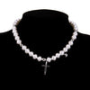 Hip Hop Bohemia Imitation Irregular Pearls Crystal Cross Chokers Chain Metal Beads Line Chain Necklace for Women Men Jewelry