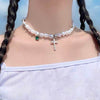 Hip Hop Bohemia Imitation Irregular Pearls Crystal Cross Chokers Chain Metal Beads Line Chain Necklace for Women Men Jewelry