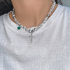 Hip Hop Bohemia Imitation Irregular Pearls Crystal Cross Chokers Chain Metal Beads Line Chain Necklace for Women Men Jewelry