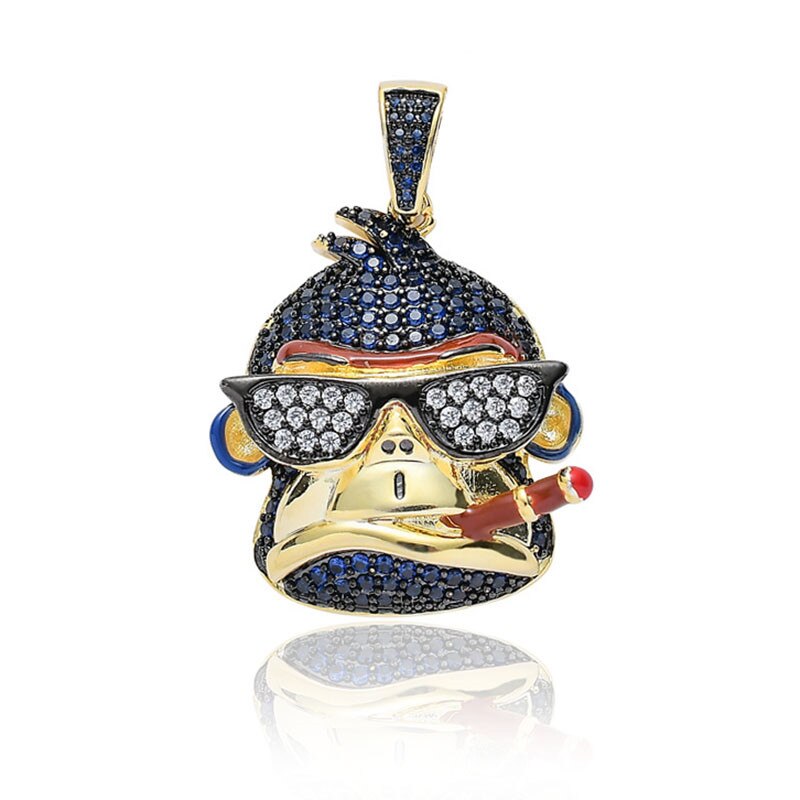 Hip Hop Cartoon Monkey Pendant Necklace For Men Women Micro Pave Zircon Punk Necklaces Festival Gifts