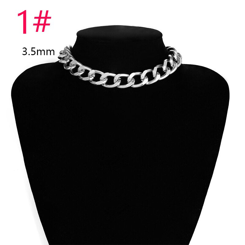 Hip Hop Chain Choker Necklace Gold Color Metal Cuban Collar Necklace for Women Chunky Statement Jewelry Necklace