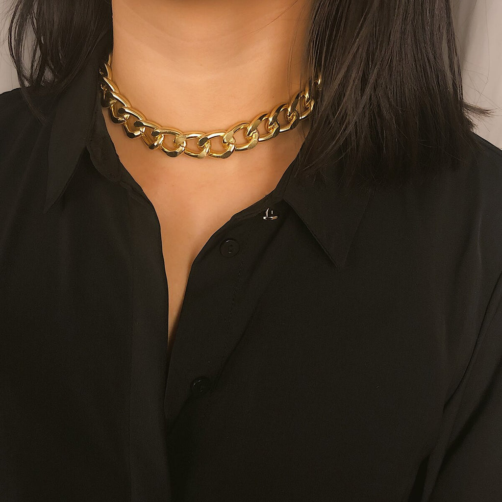 Hip Hop Chain Choker Necklace Gold Color Metal Cuban Collar Necklace for Women Chunky Statement Jewelry Necklace