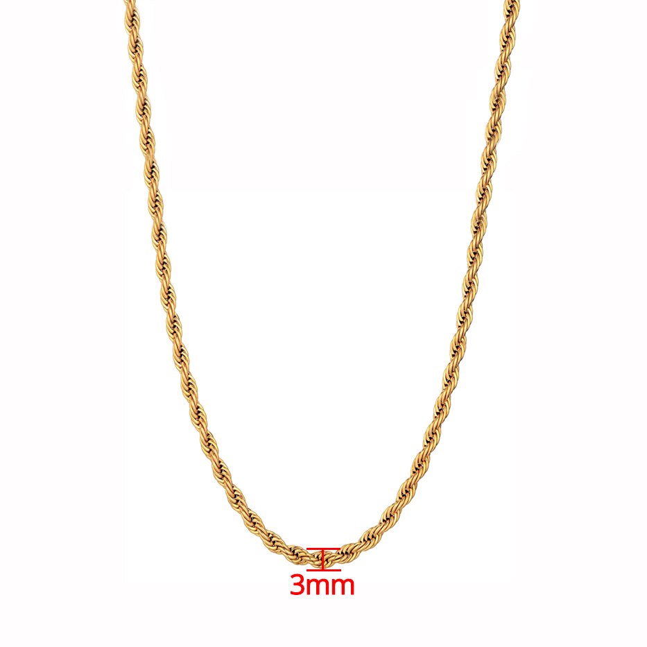 Hip Hop Chains For Men Women 3/5mm Gold Silver Color Stainless Steel Twisted Rope Chain Necklace Jewelry