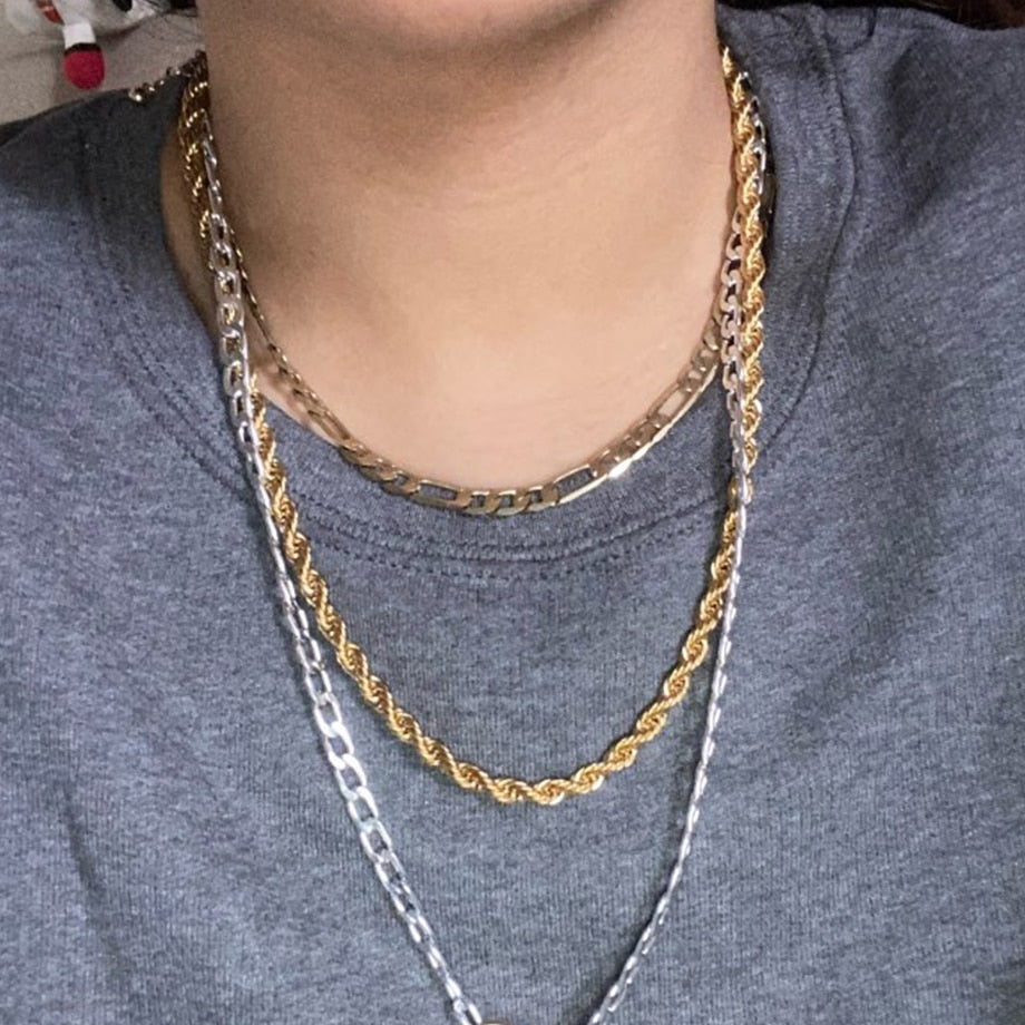 Hip Hop Chains For Men Women 3/5mm Gold Silver Color Stainless Steel Twisted Rope Chain Necklace Jewelry