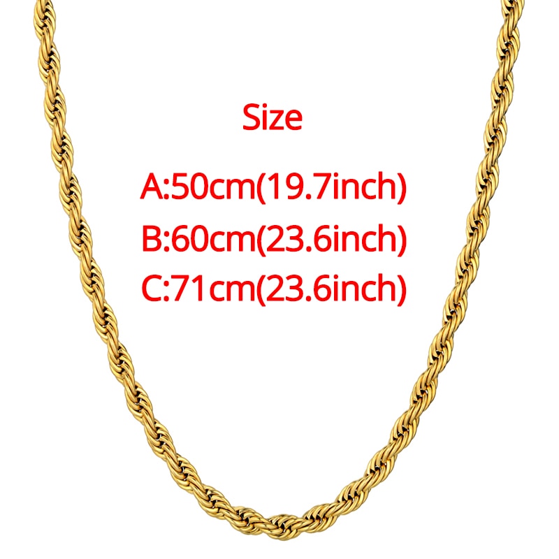 Hip Hop Chains For Men Women 3/5mm Gold Silver Color Stainless Steel Twisted Rope Chain Necklace Jewelry