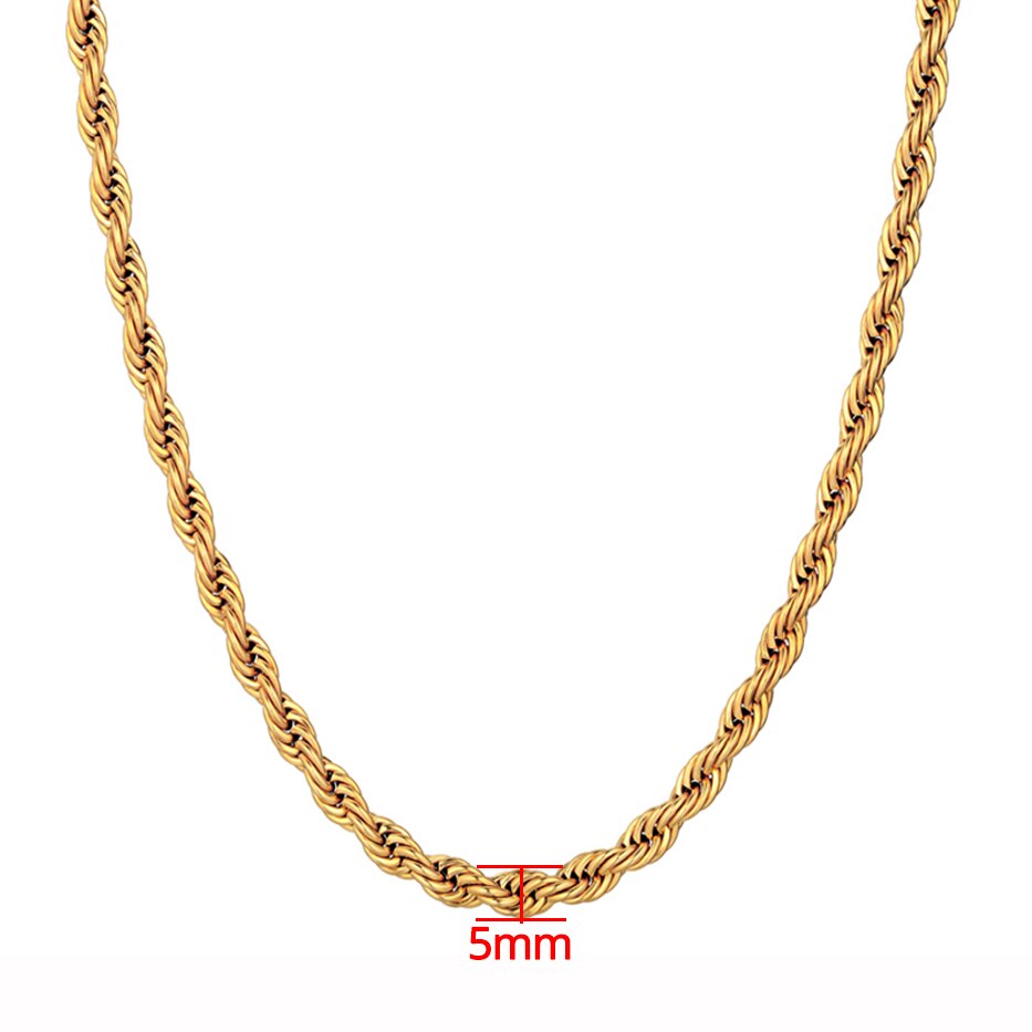 Hip Hop Chains For Men Women 3/5mm Gold Silver Color Stainless Steel Twisted Rope Chain Necklace Jewelry