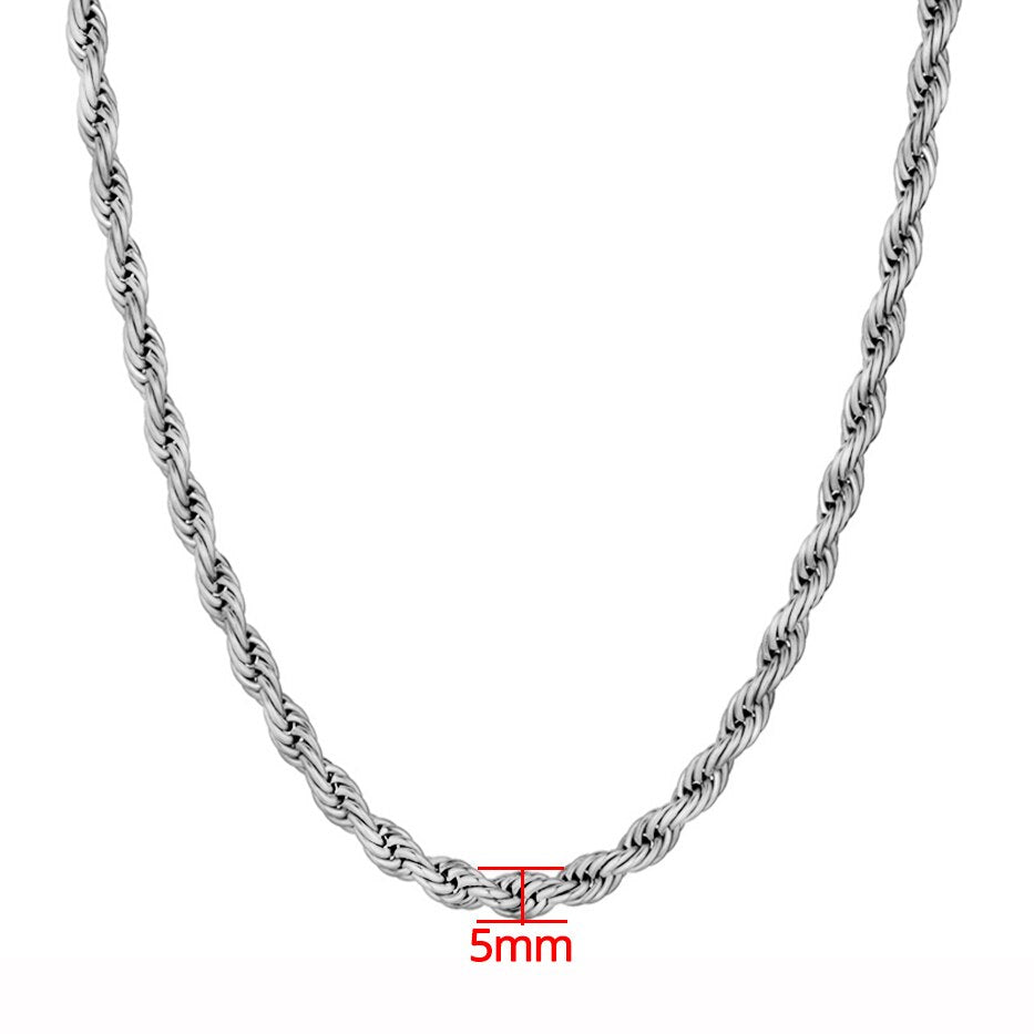 Hip Hop Chains For Men Women 3/5mm Gold Silver Color Stainless Steel Twisted Rope Chain Necklace Jewelry