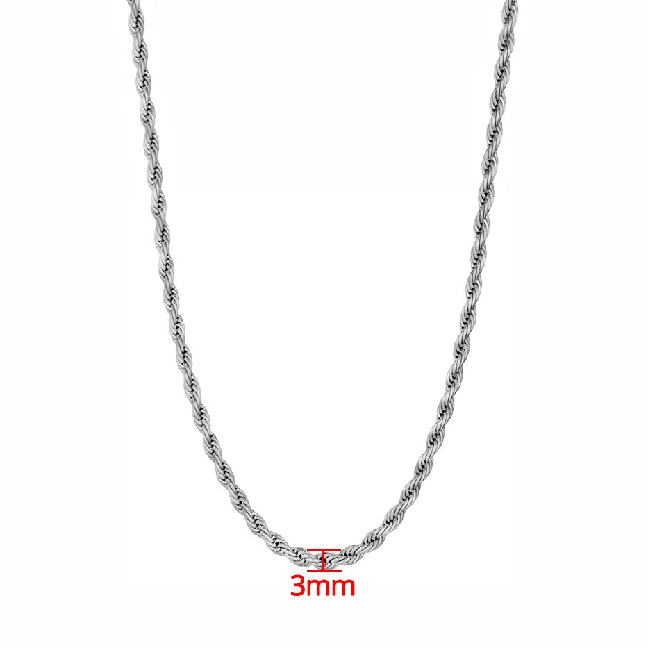 Hip Hop Chains For Men Women 3/5mm Gold Silver Color Stainless Steel Twisted Rope Chain Necklace Jewelry