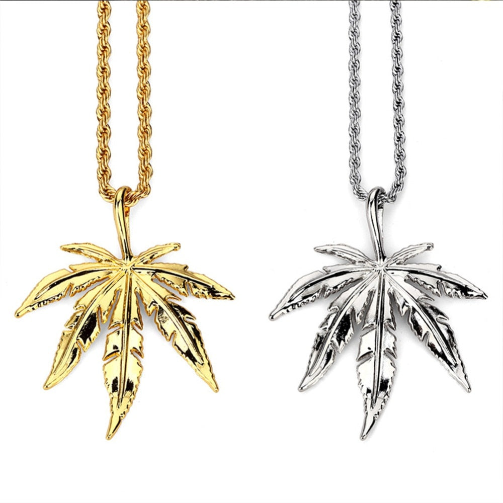 Hip Hop Charm Maple Leaf Necklaces Men Women Weed Herb Chains Hip Hop Jewelry Gifts #274166
