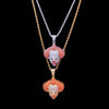 Hip-Hop Circus Clown Doll Mask Pendant Necklace Set with Zircon Colored Dripping Oil Men's Pendant Chain Cute Jewelry