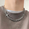Hip Hop Cross Titanium Steel Chain Choker Necklace for Women/Men Double Layer Splicing Collar Necklaces Trend  Charm Jewellery
