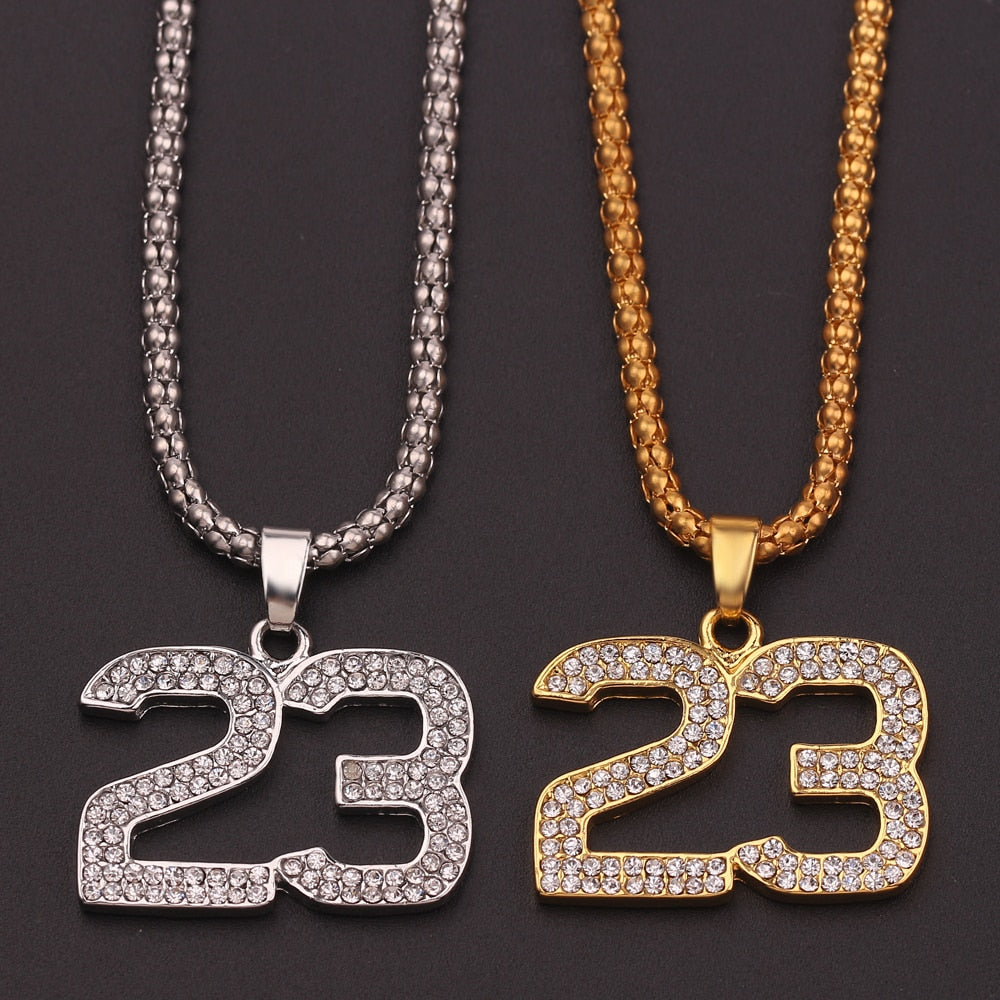Hip Hop Crystal Basketball Legend Number 23 Pendant Necklaces Men Bling Cuban Chain Necklace Lucky Jewelry For Man Boy Fans Gift