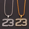 Hip Hop Crystal Basketball Legend Number 23 Pendant Necklaces Men Bling Cuban Chain Necklace Lucky Jewelry For Man Boy Fans Gift