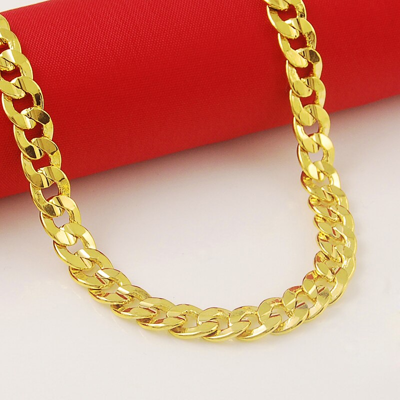 Hip Hop Cuban 24K Gold Necklace 8MM70CM Sideways Men's Necklace Jewelry Gift