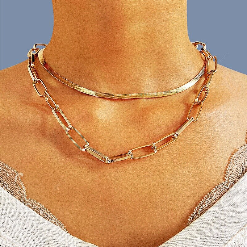 Hip Hop Double Layer Thick Chain Necklace for Women Choker Jewelry