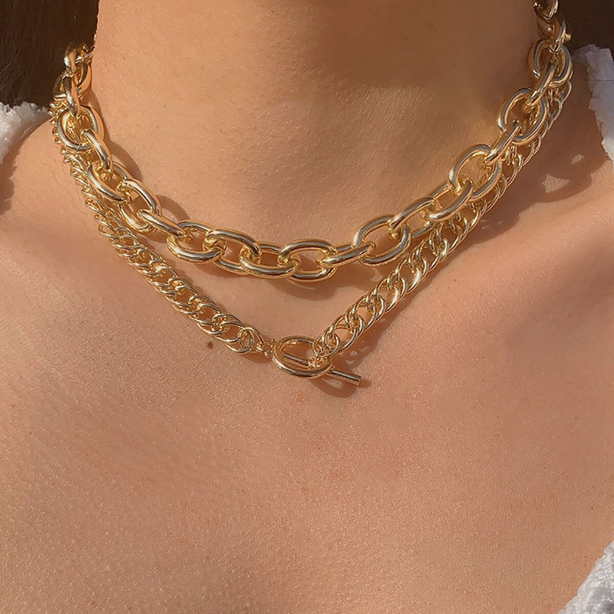 Hip Hop OL Style Cuban Thick Cross Men's Necklace Punk Metal Aluminum Chain Clavicle Necklaces Girl Party Jewelry