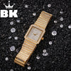 Hip Hop Full Iced Out Women Watch Stainless Steel Mechanical  Rhinestones Quartz Square Wristwatches Business Watch