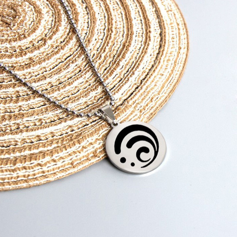 Hip Hop Genshin Impact Eye of God Stainless Steel Necklace Grass Water Wind Thunder Fire Rock Ice Element Cosplay Jewelry Gift
