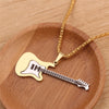 Hip Hop Gold Black Silver Color Men Women Stainless Steel Rock Music Guitar Pendant Jewelry Chain Necklace bijoux Gift