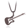 Hip Hop Gold Black Silver Color Men Women Stainless Steel Rock Music Guitar Pendant Jewelry Chain Necklace bijoux Gift