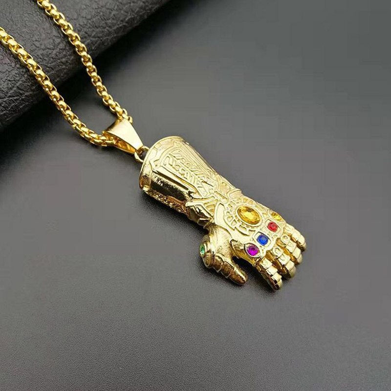 Hip Hop Gold Color Stainless Steel Thanos Glove Pendants Necklaces for Men Rapper Jewelry Drop Shipping