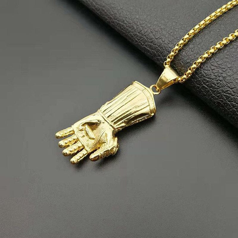 Hip Hop Gold Color Stainless Steel Thanos Glove Pendants Necklaces for Men Rapper Jewelry Drop Shipping