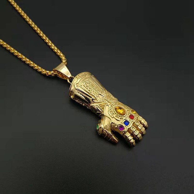 Hip Hop Gold Color Stainless Steel Thanos Glove Pendants Necklaces for Men Rapper Jewelry Drop Shipping