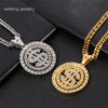 Hip Hop Gold Silver Color Rotating Dollar Pendant Long Necklace Rhinestone Men Boy Jewelry Rotating Disc Necklace Accessories