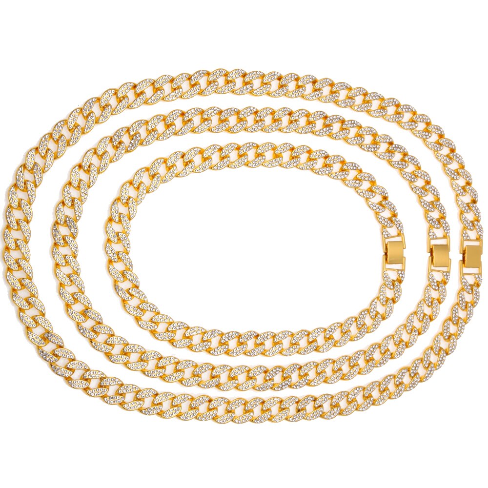 Hip Hop Gold silver color Choker Cuban Chain Mens 18inch 20inch 24inch 30inch Miami Cuban Link Chain Bling Bling Jewelry