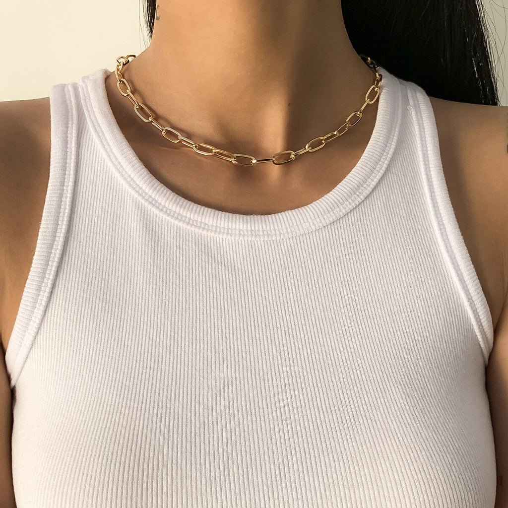 Hip Hop Golden Necklace Women Collar Simple Retro Cuban Chunky Thick Clavicle Necklaces Glamour Girl Jewelry