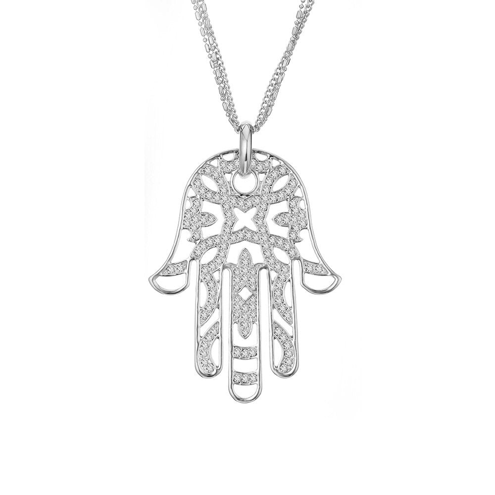 Hip Hop Hamsa Hand Necklace For Women Men Silverly Gold Color Copper Zircon Evil Eye Pendant & Chain Turkish Luck Jewelry 2022