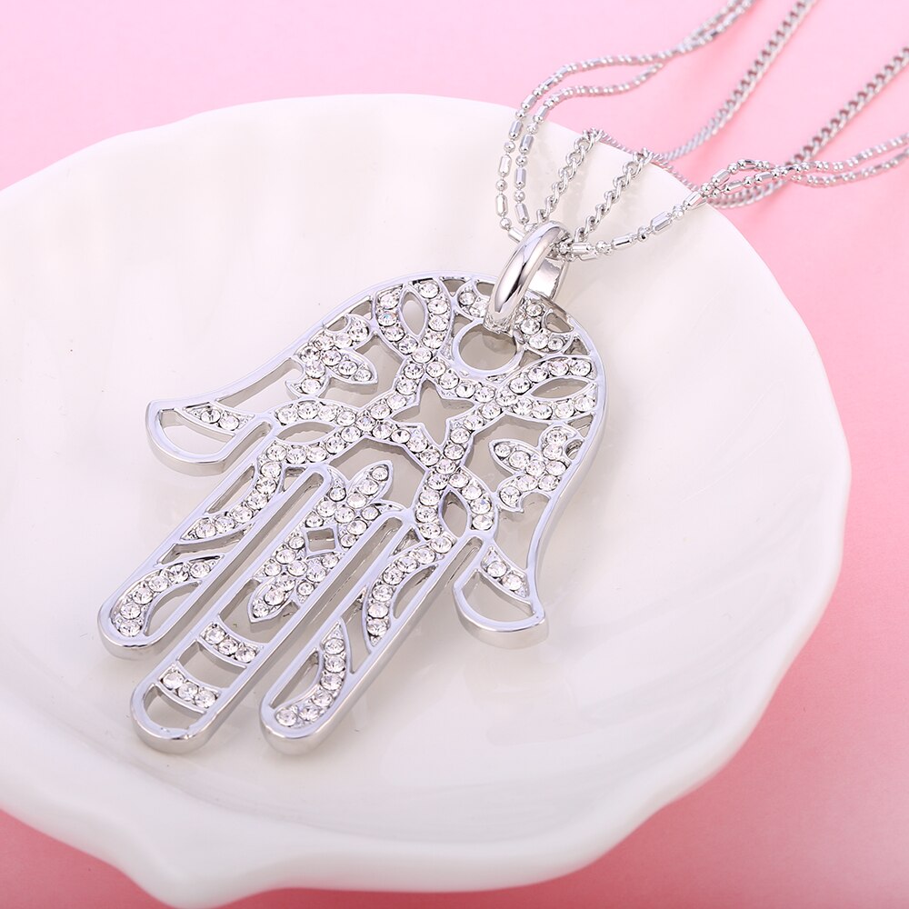 Hip Hop Hamsa Hand Necklace For Women Men Silverly Gold Color Copper Zircon Evil Eye Pendant &amp; Chain Turkish Luck Jewelry 2022