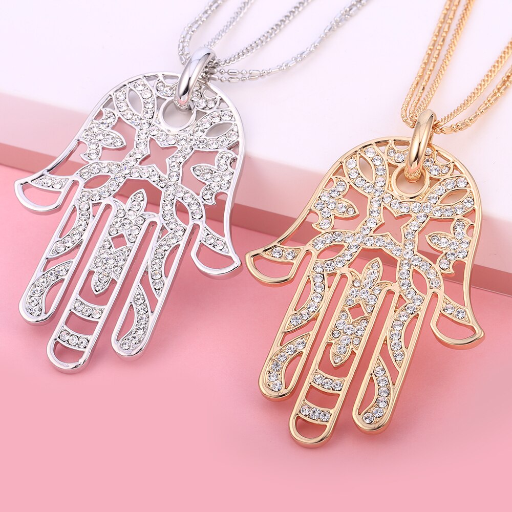 Hip Hop Hamsa Hand Necklace For Women Men Silverly Gold Color Copper Zircon Evil Eye Pendant &amp; Chain Turkish Luck Jewelry 2022