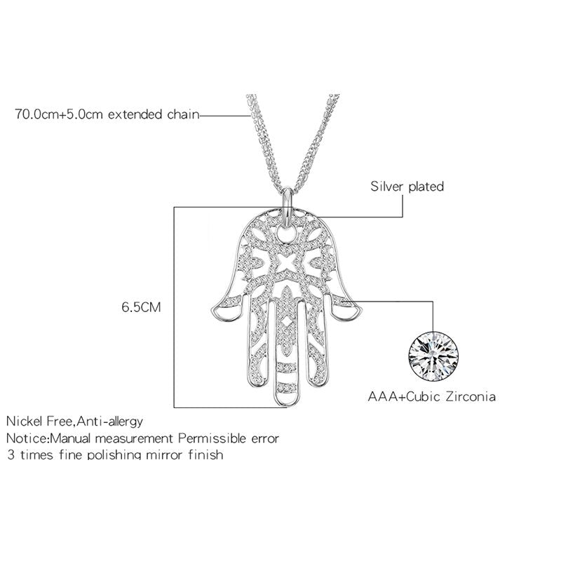 Hip Hop Hamsa Hand Necklace For Women Men Silverly Gold Color Copper Zircon Evil Eye Pendant &amp; Chain Turkish Luck Jewelry 2022