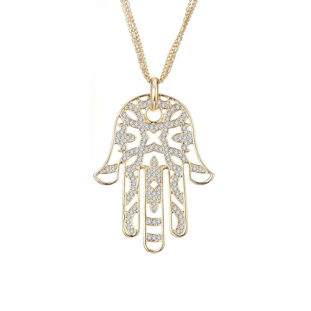 Hip Hop Hamsa Hand Necklace For Women Men Silverly Gold Color Copper Zircon Evil Eye Pendant &amp; Chain Turkish Luck Jewelry 2022